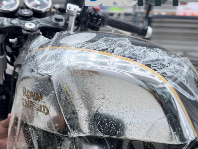 Professional bike PPF installation at Dropout Car Care in Greater Noida West