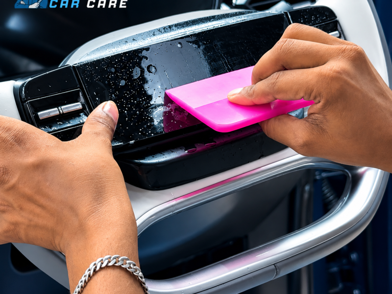 Professional interior PPF installation on car dashboard trim at Dropout Car Care in Greater Noida West