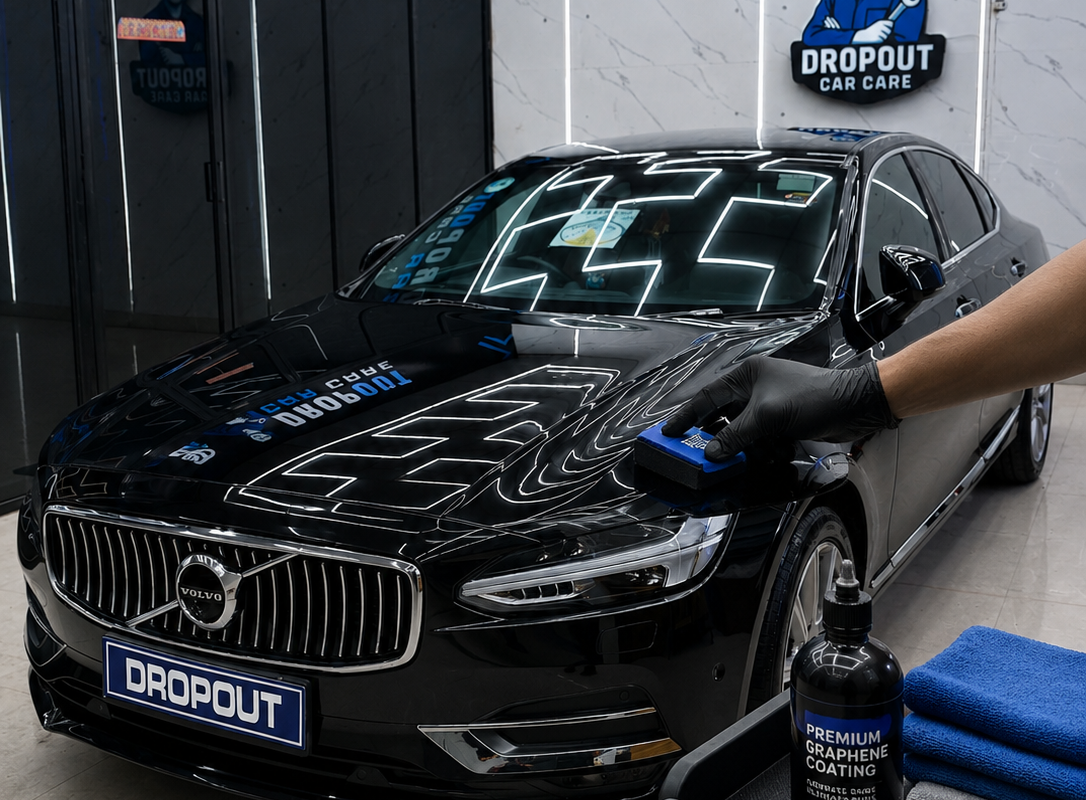 Ceramic coating applied on a sedan at Dropout Car Care Noida Extension