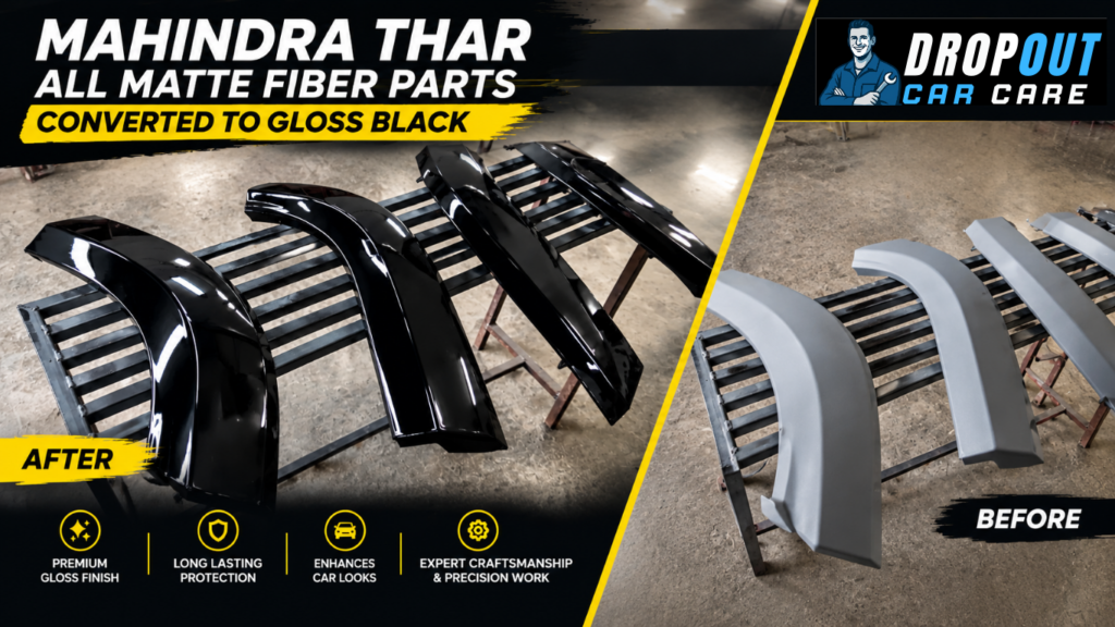 Mahindra Thar Roxx all Matte Fiber part converted to Gloss Black | Dropout Car Care
